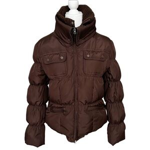 CoffeeShop Chocolate Brown Zip Up Down Feather Puffer Jacket Size Medium